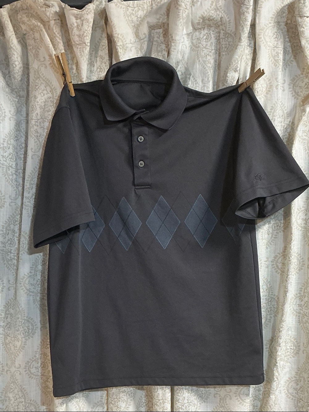 Classic Men's Black Polo with Subtle Argyle